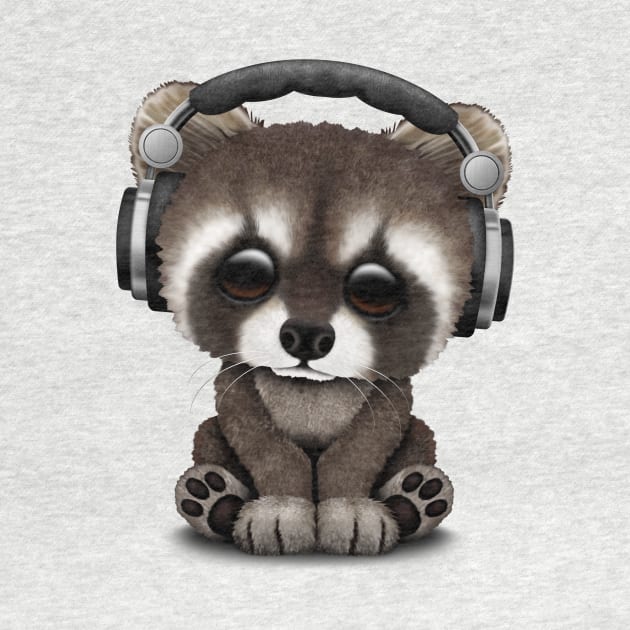 Cute Baby Raccoon Deejay Wearing Headphones by jeffbartels